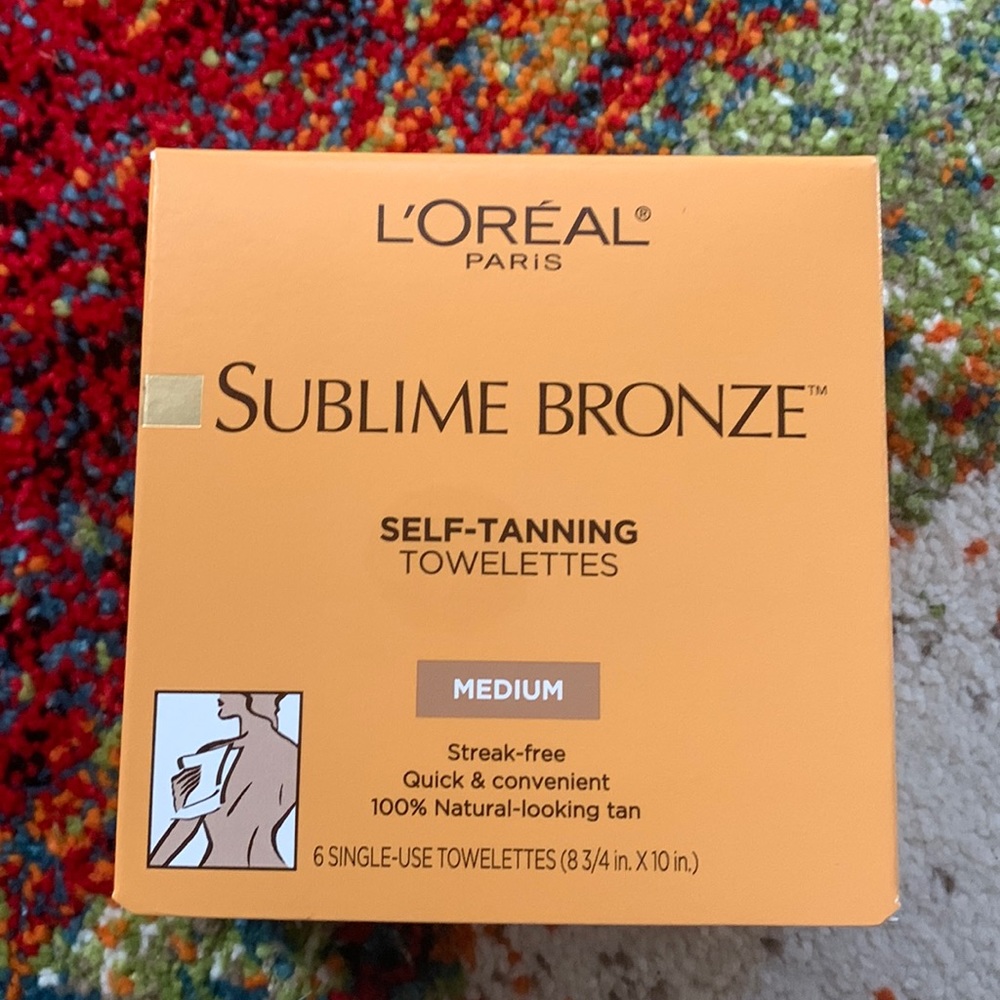 L'Oreal Medium Natural Tan Sublime Bronze Self-Tanning Towelettes 6 towelettes!